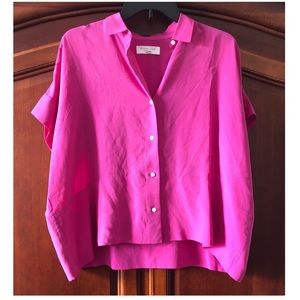 Everlane silk short sleeve button down hot pink